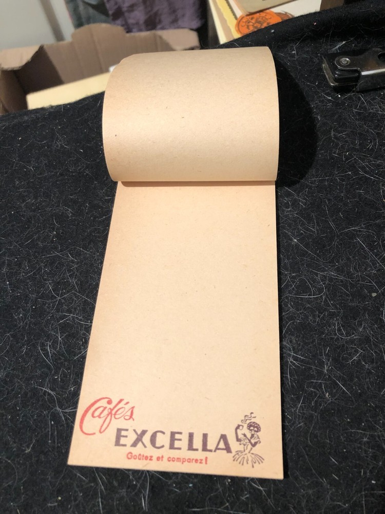 small advertising notebook, excella coffees, virgin, complete