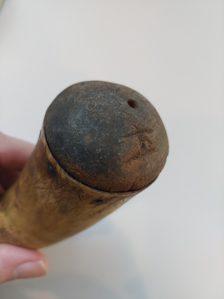 Antique Black Powder Horn, Maker/Owner Marked.