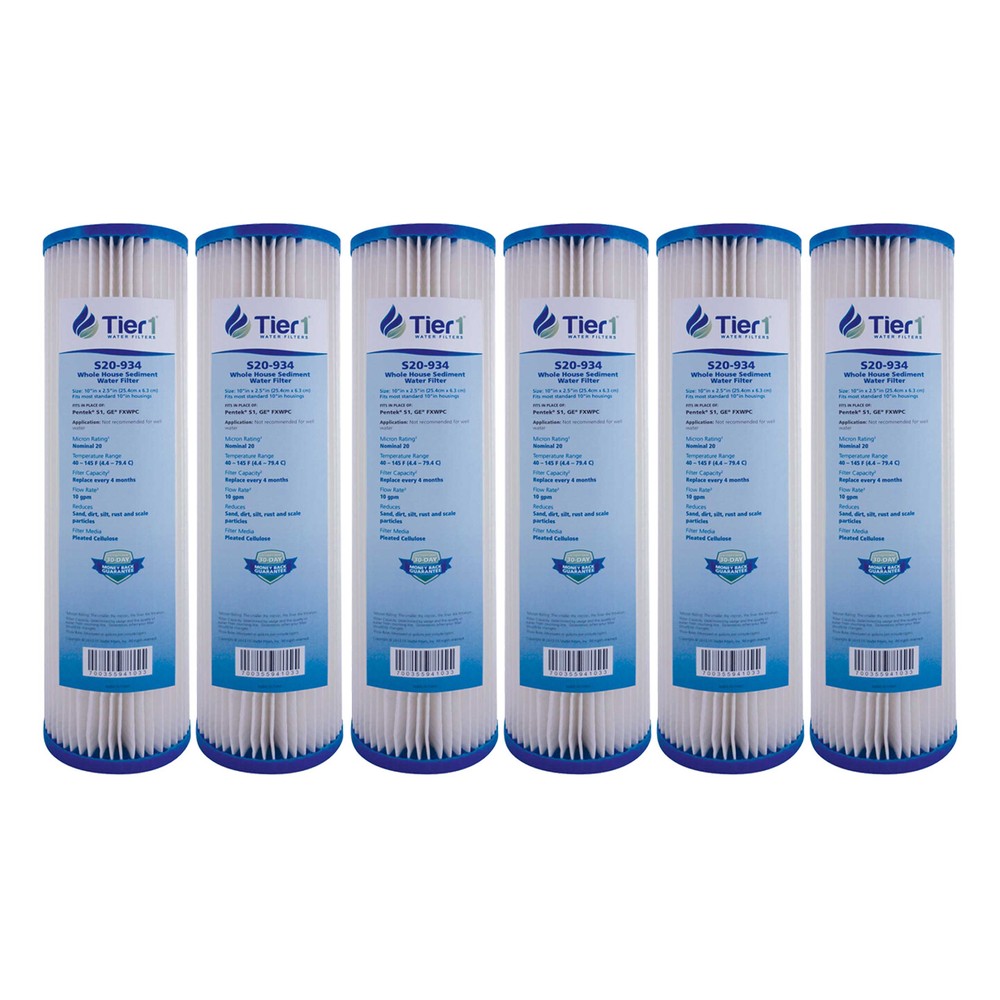 10 x 2.5 Inch 20 Micron Pleated Cellulose Sediment Water Filter 6 Pack