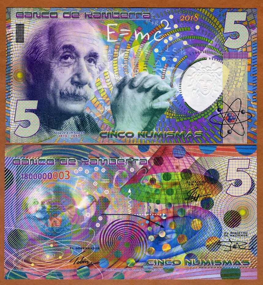 Kamberra, 5 Numismas, 2018, UNC Einstein, New issue, Completely redesigned