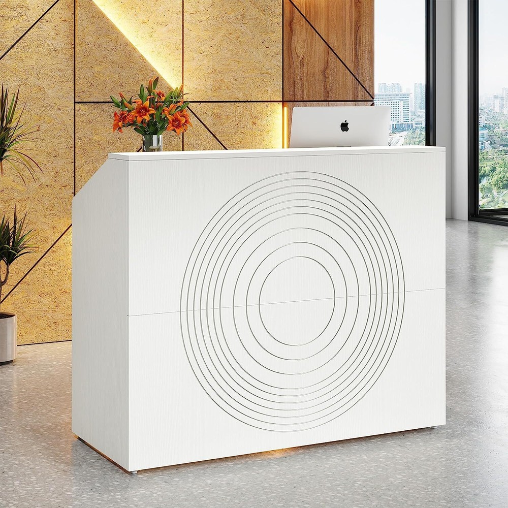 White Modern Reception Desk with Counter Top,  Front Desk Reception Room Table