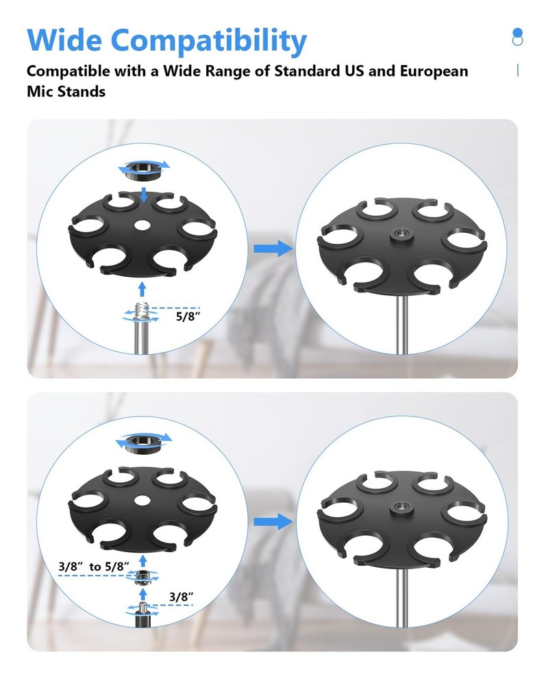 Multi Microphone Holder (Aluminum) Multi-Mic Holder for Handheld Dynamic, Wir...
