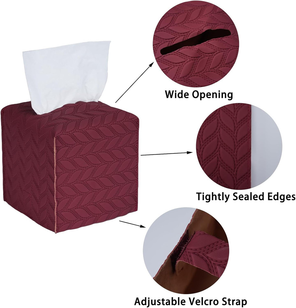 Tissue Box Cover 2-Pack, Square Tissue Holder with Bottom Belt, Modern Tissue Ca