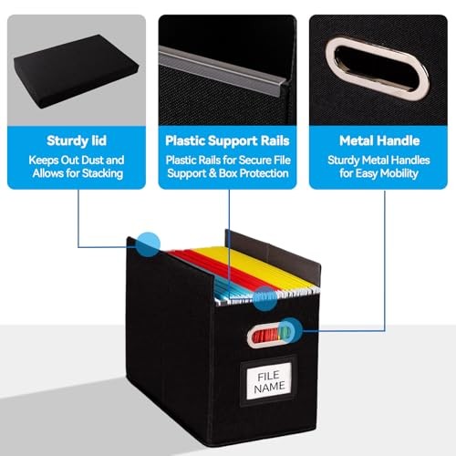 Hanging File Folders Organizer with Lid, Letter Size Fabric File 2 Pack Black
