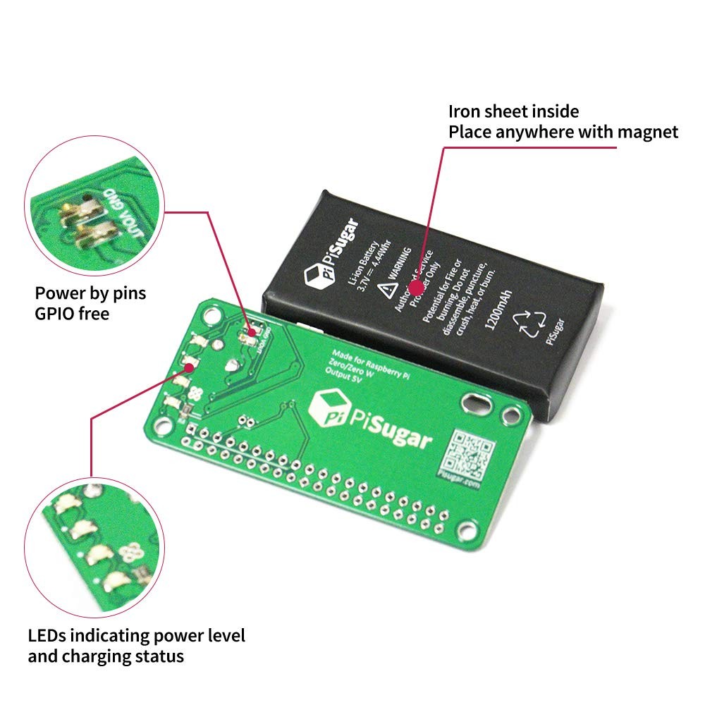 Pisugar 1200 mAh Lithium Battery Power Module for Raspberry Pi-Zero, Pi-Zero ...