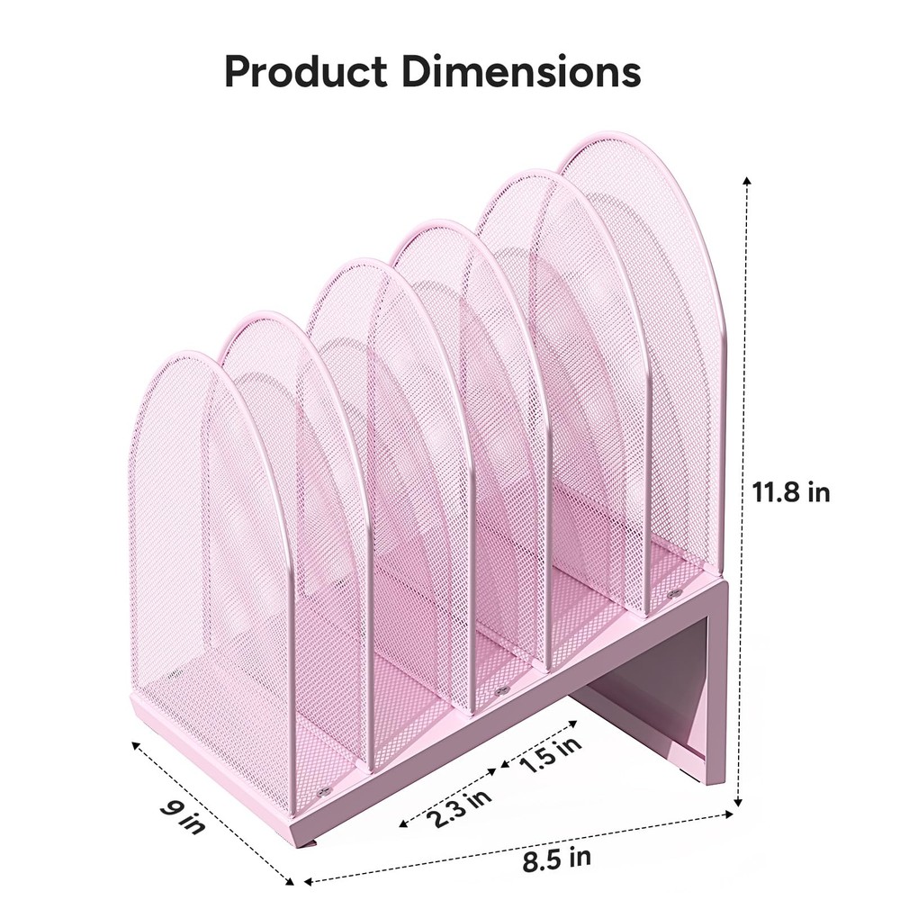 5 Section Desk File Organizer Metal Mesh Folder Documents Mail Pink