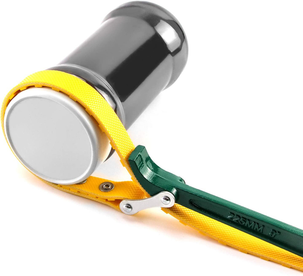 QWORK 9" Belt Strap Wrench, Multi-Purpose Adjustable Strap Oil Filter Strap Open