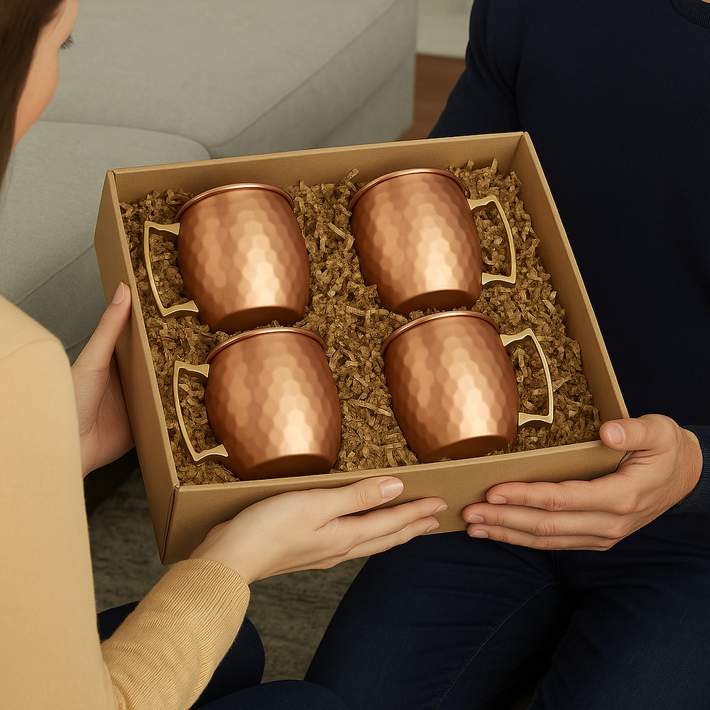 100% Handmade 16oz Solid Copper Mule Mug – Barrel Shaped Mug (Set of 4)