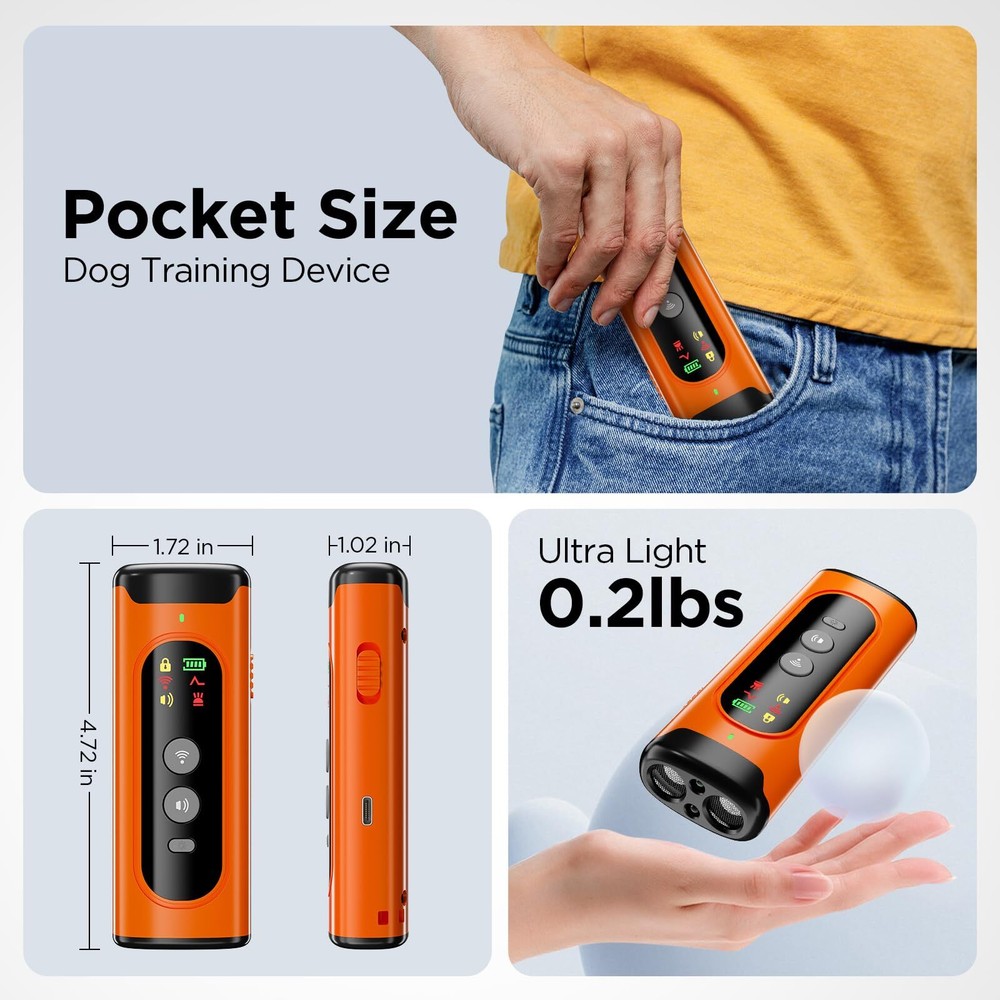 Anti-Bark Device with LED Flashlight for Training Dogs 35ft Range Bark Collar