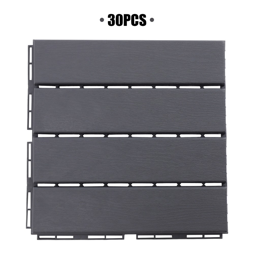 30 Pcs PB-319 Interlocking Deck Tiles Dark Gray Rectangular Efficient Drainage