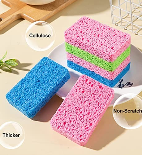 12-Count Kitchen Sponges- Compressed Cellulose Sponges Non-Scratch Multicolor