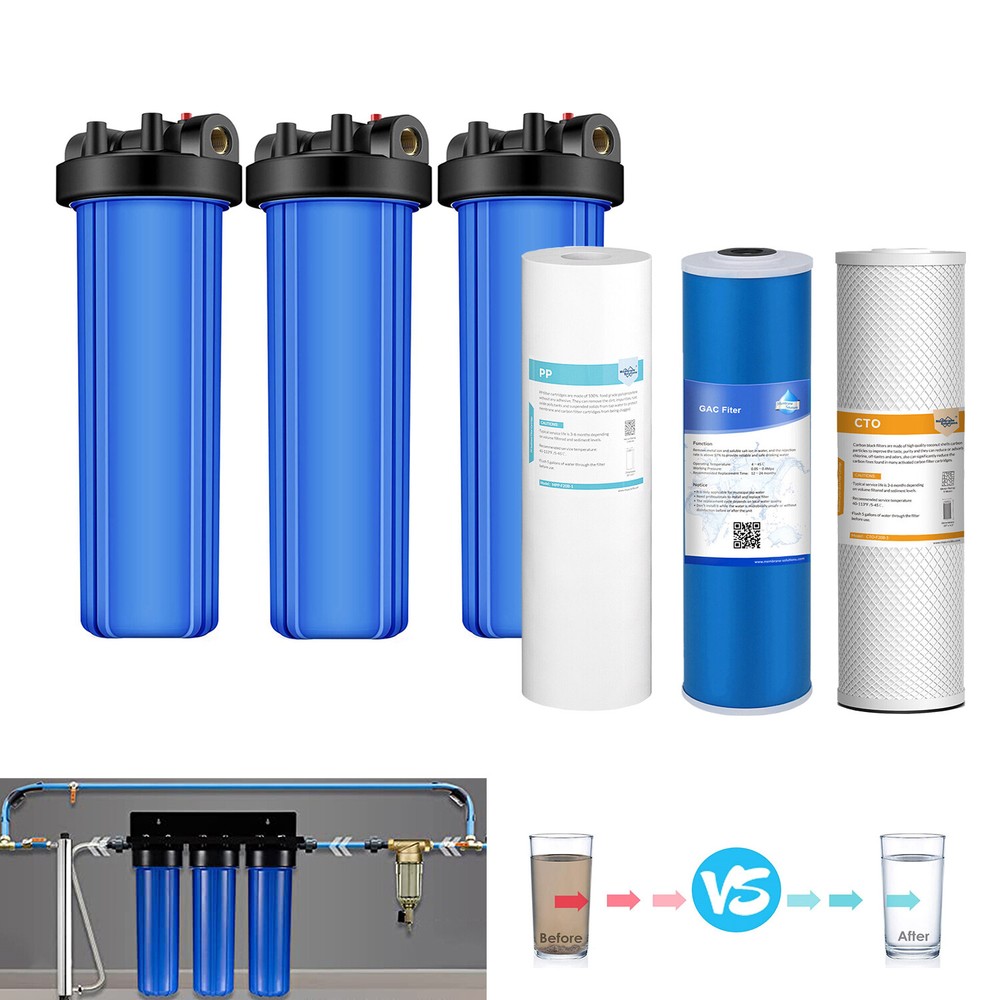 Home Whole House Water Filtration System 20” Big Blue Water Filter Housing