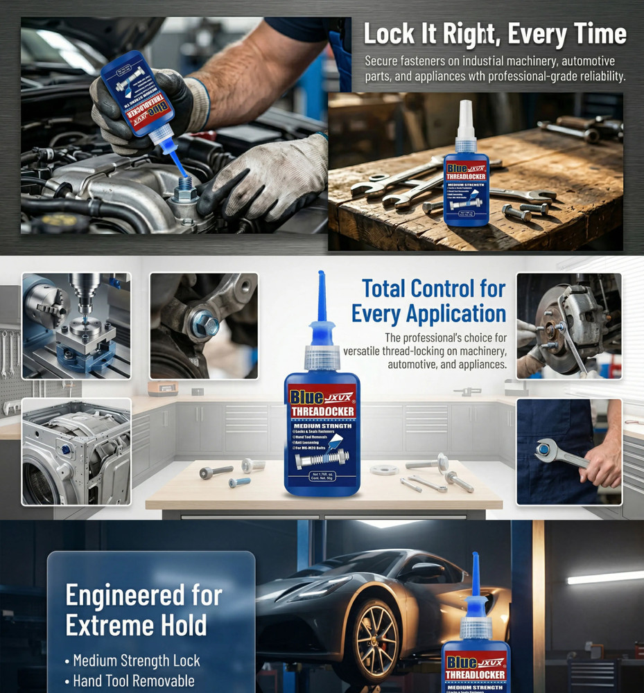 Threadlocker Blue, Thread Lock Medium Strength Lock Tight for Nuts, Bolts, Faste