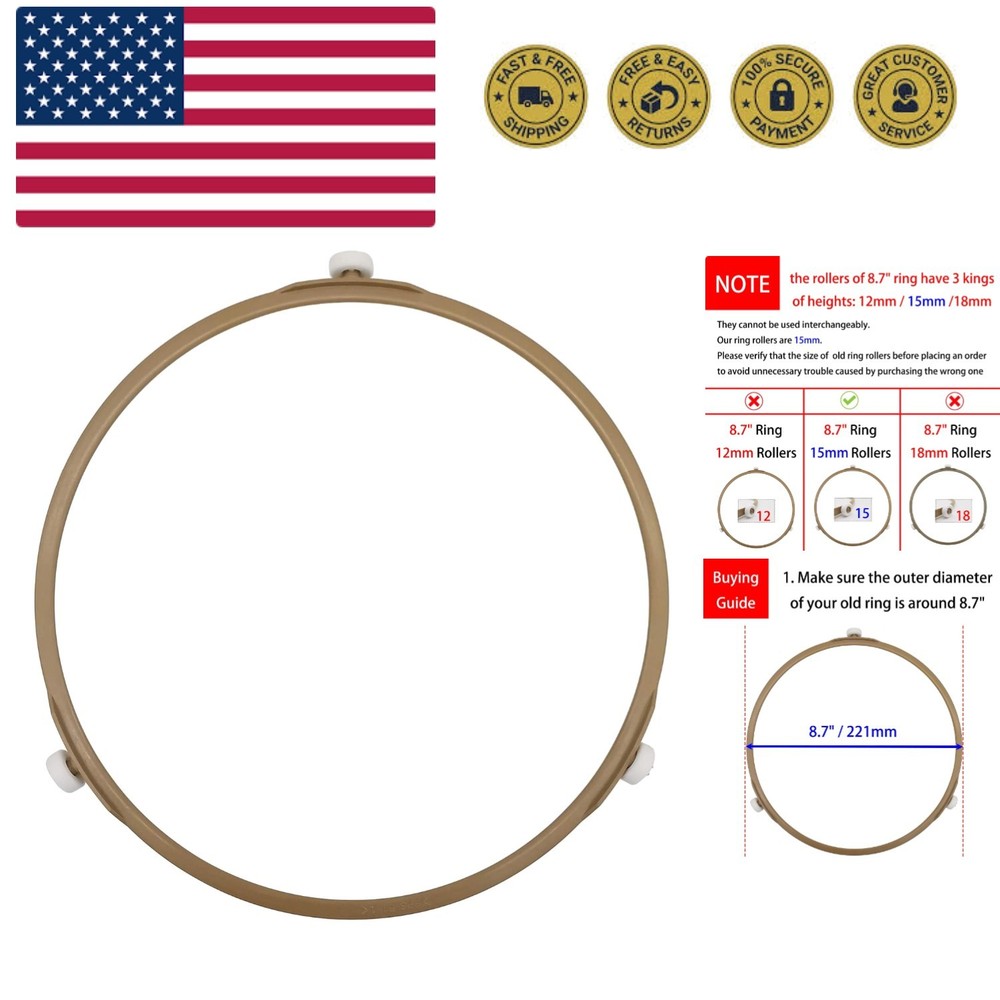 8.7" Microwave Turntable Ring - 15mm Rollers, Durable 2-Pack Replacement Parts
