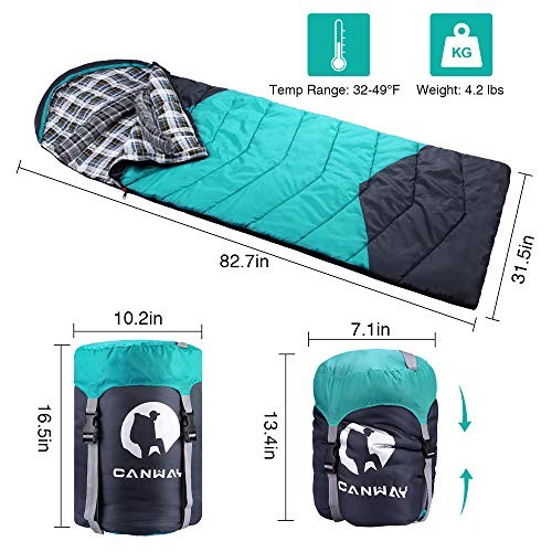 Sleeping Bag with Compression Sack, Lightweight and Waterproof Cyan-Flannel
