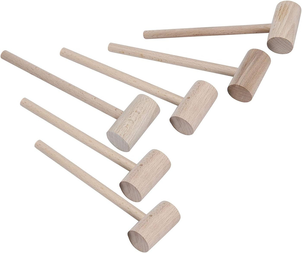 6Pc Wooden Crab & Lobster Mallets | Solid Beechwood Shellfish Hammers