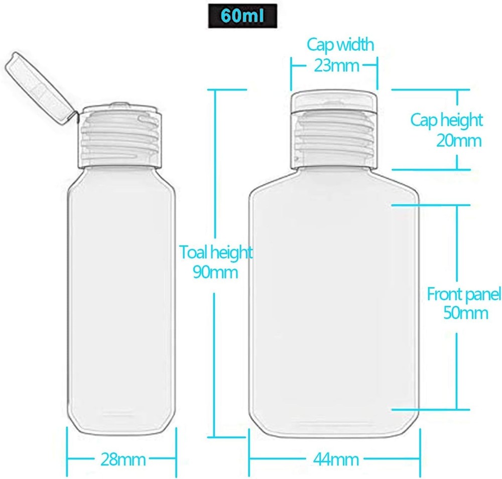 Versatile 60-Pack 2oz Refillable Clear Plastic Bottles for Sanitizer and Shampoo
