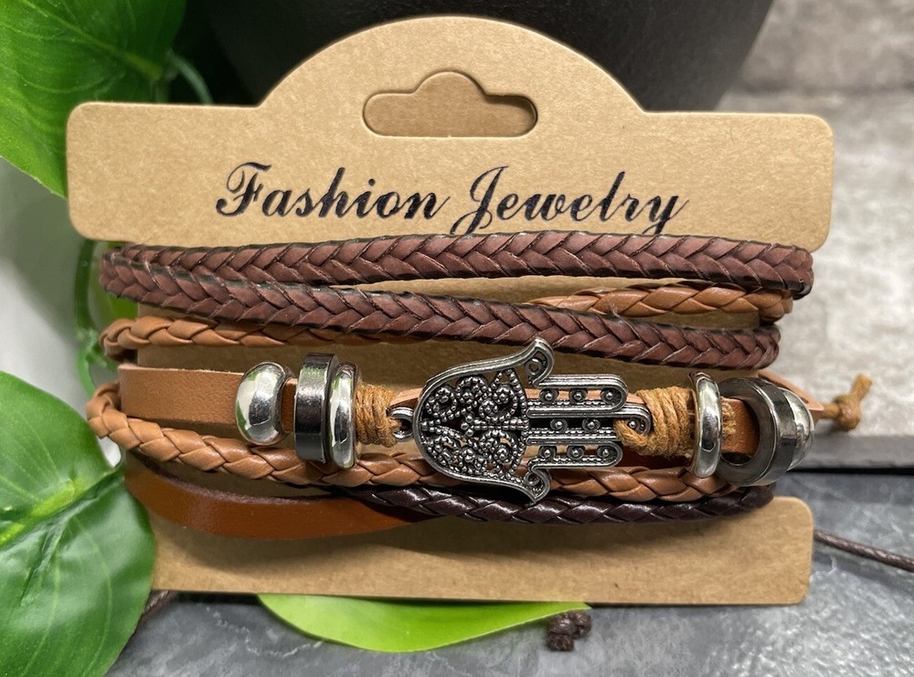 3 PC PU Leather Punk Bracelet Stackable Adjustable Tie New Free Ship B3327