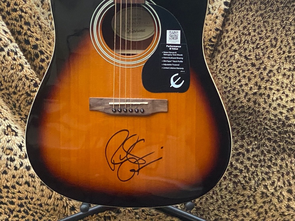 Signed Autographed Epiphone PR-150 Six String Acoustic Sunburst Guitar