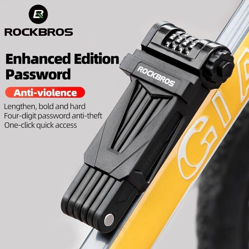 ROCKBROS Folding Bike Lock with Mount,Heavy Duty AntiTheft 4-Digit Foldable Lock