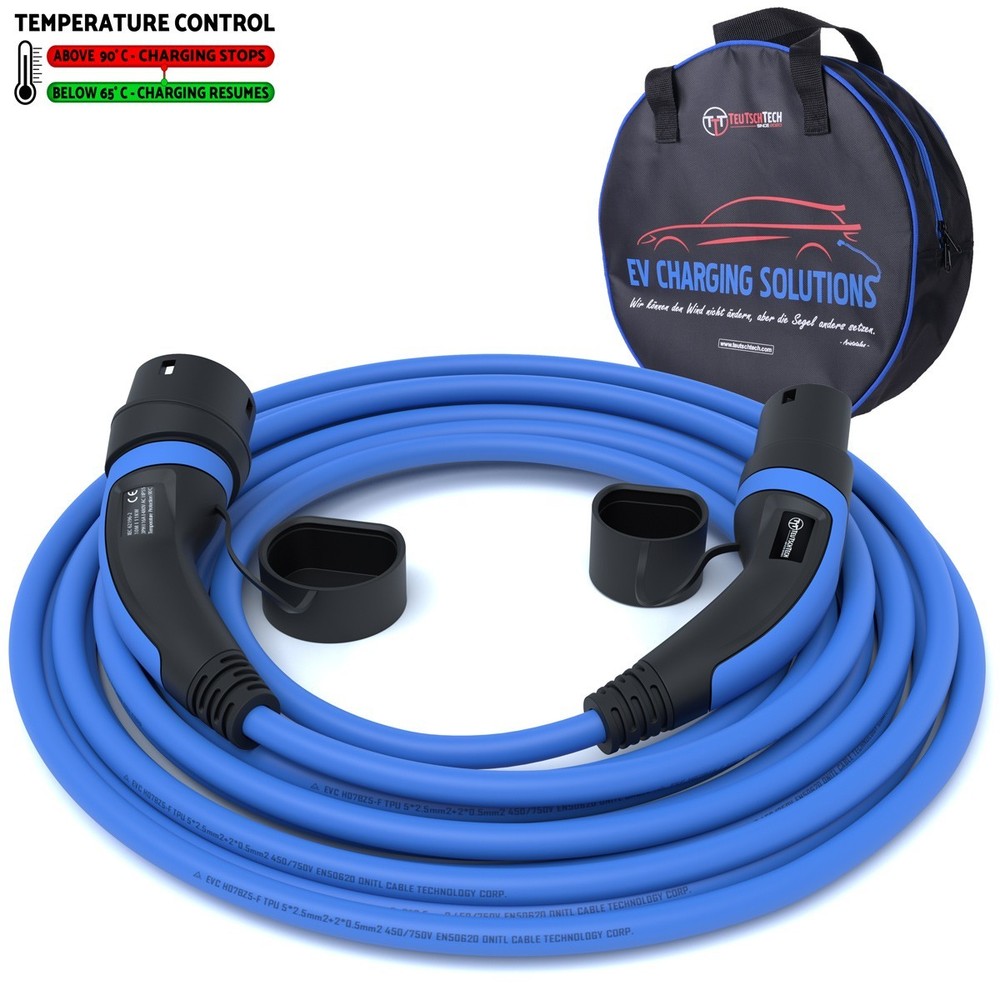 Charging Cable Type2 | 11kW | 10m | 16A | Blue | Temperature Monitored | Safe Charging