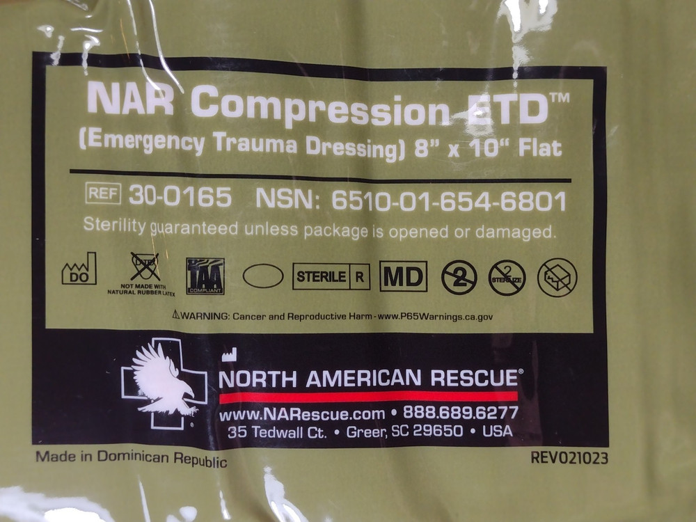 COMBAT MEDIC NAR Compression ETD Emergency Trauma Dressing 8"X10" FLAT Exp 2033