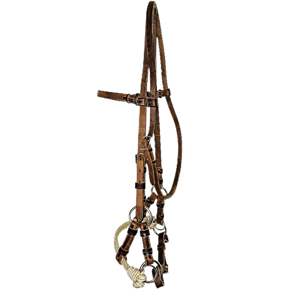 Champion Turf Harness Leather Double Rope Nose Sidepull Bitless Bridle