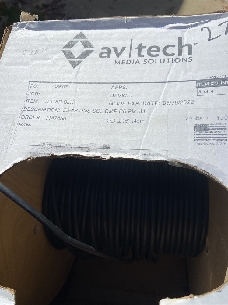 23/4P Cat6 U/UTP CMP Network Cable BLK /250ft