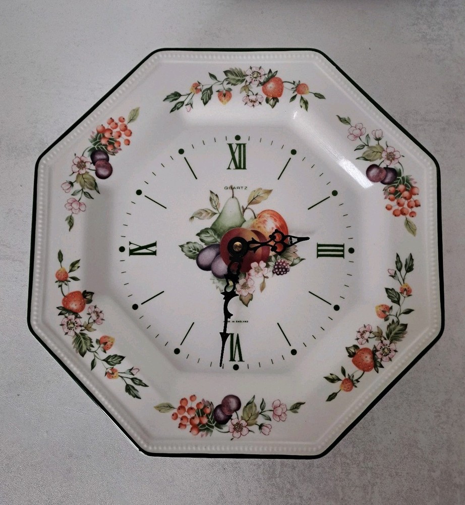 Johnson Brothers Fresh Fruit Wall Clock Octagonal  Vintage Bone China Fully Work
