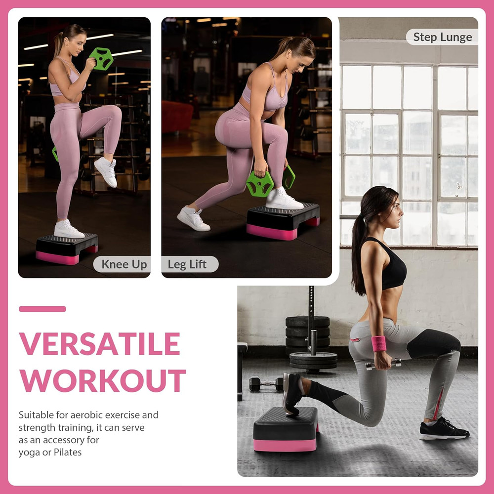 18" Aerobic Step Platform, Workout Stepper with Adjustable 2 Stackable Risers 3"