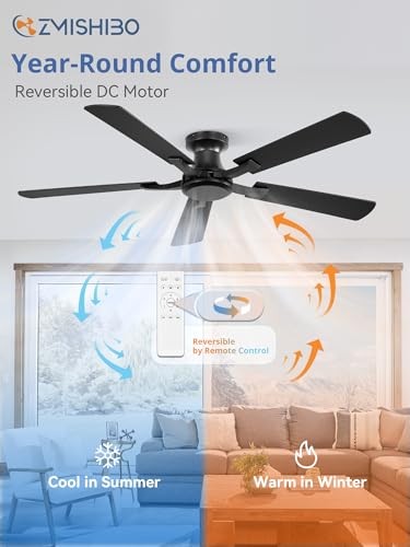 Ceiling Fan No Light, Flush Mount Low Profile, Modern Ceiling 52 Inch Black