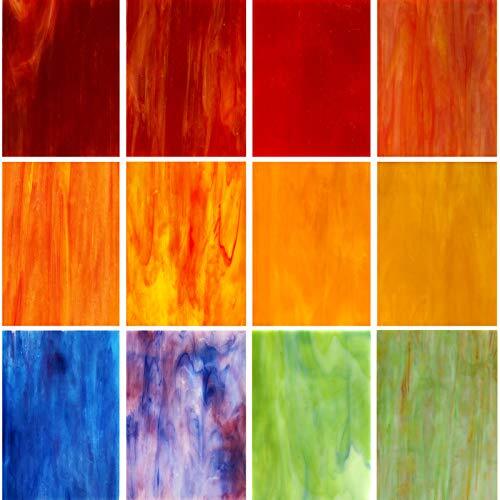 LITMIND 12 Sheets Variety Stained Glass Sheets Pack,  Assorted Colors , Sizes