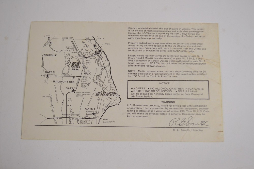 NASA STS-51A Press Site Gate Pass Discovery Space Shuttle TELESAT SYNCOM