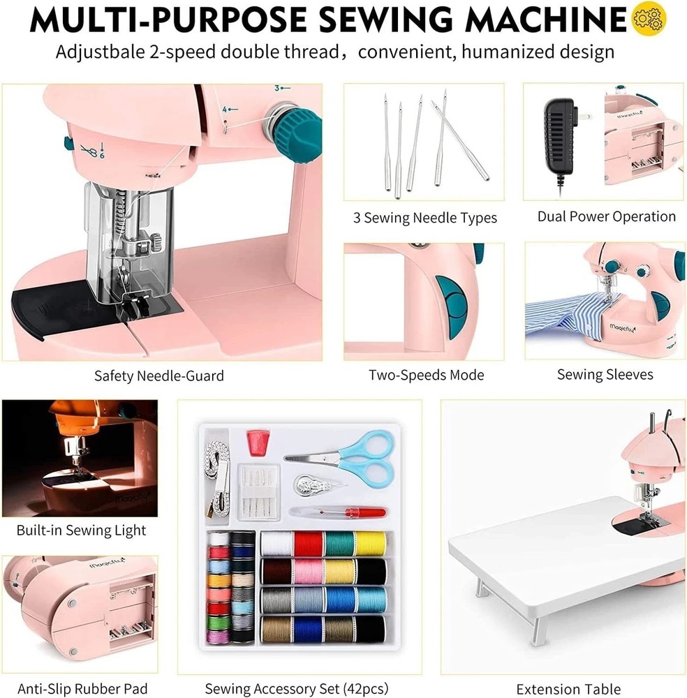 Mini Sewing Machine with Extension Table, Dual Speed Portable Sewing Machine ...
