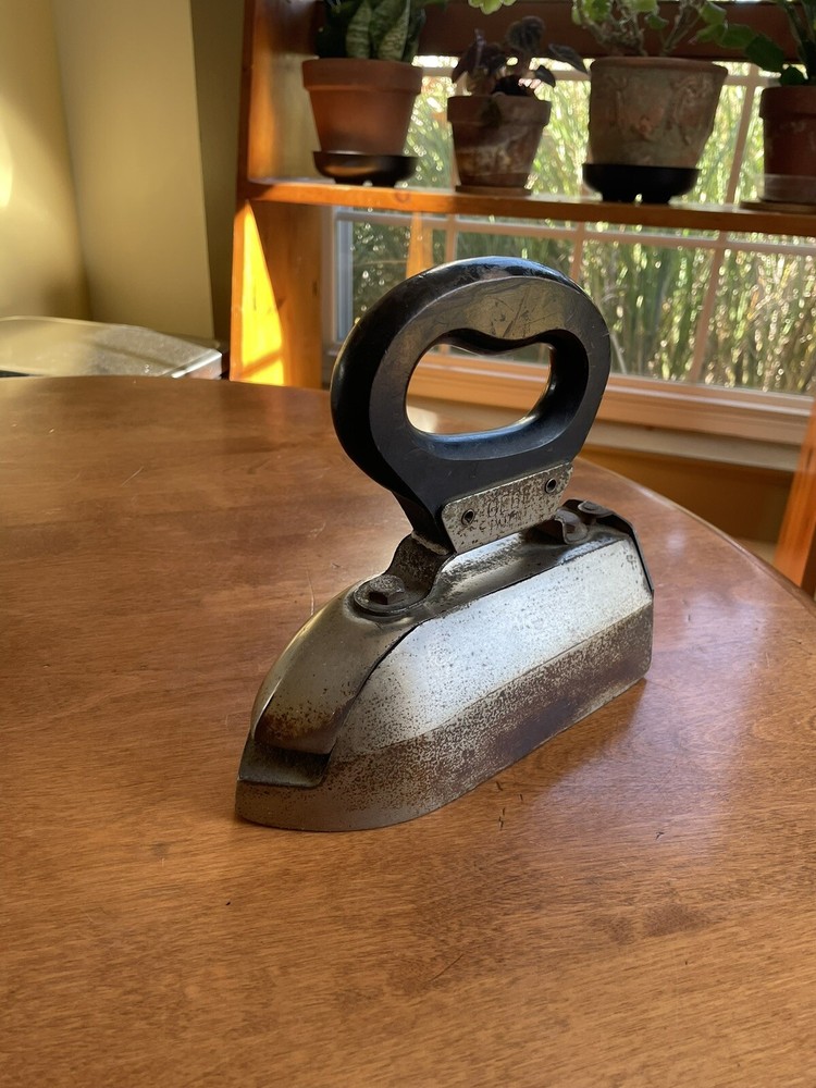 SAD IRON WITH WOOD HANDLE, MARKED GEBE (J)