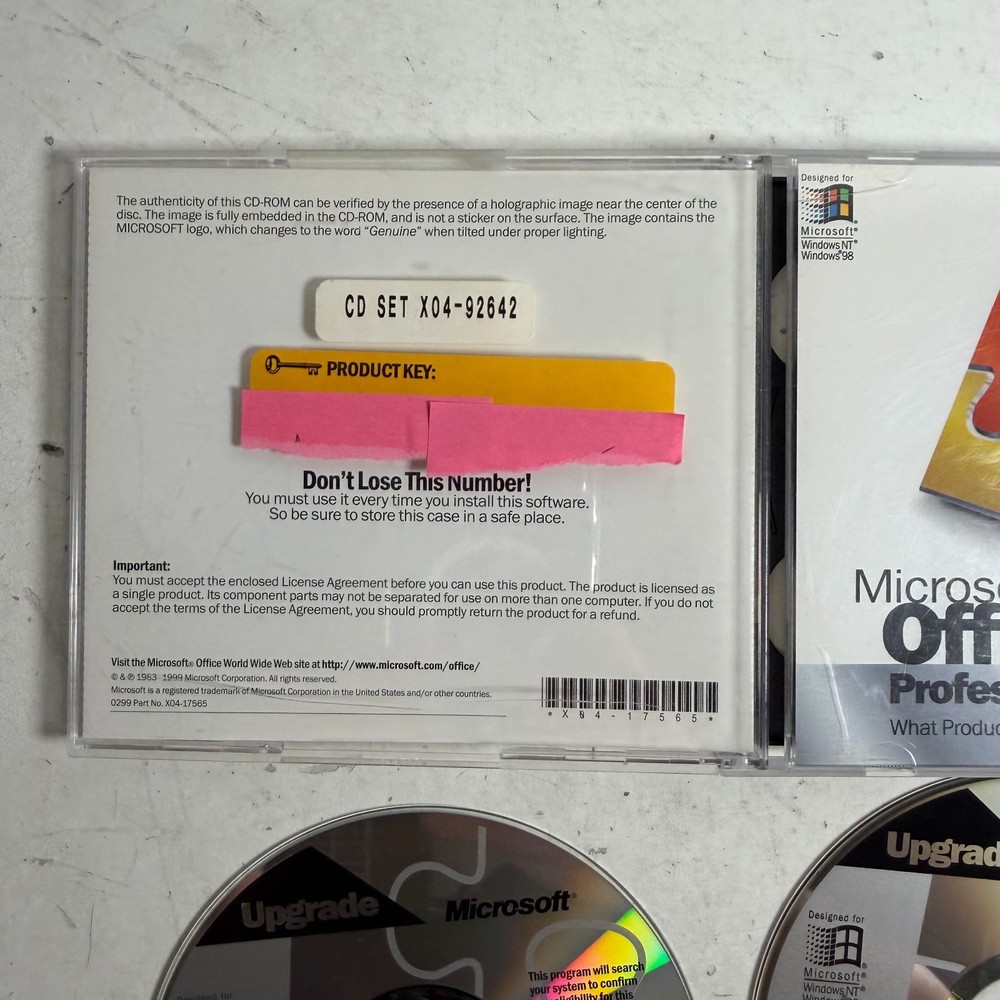 Microsoft Office 2000 Professional Genuine Computer Software CD Set with Key