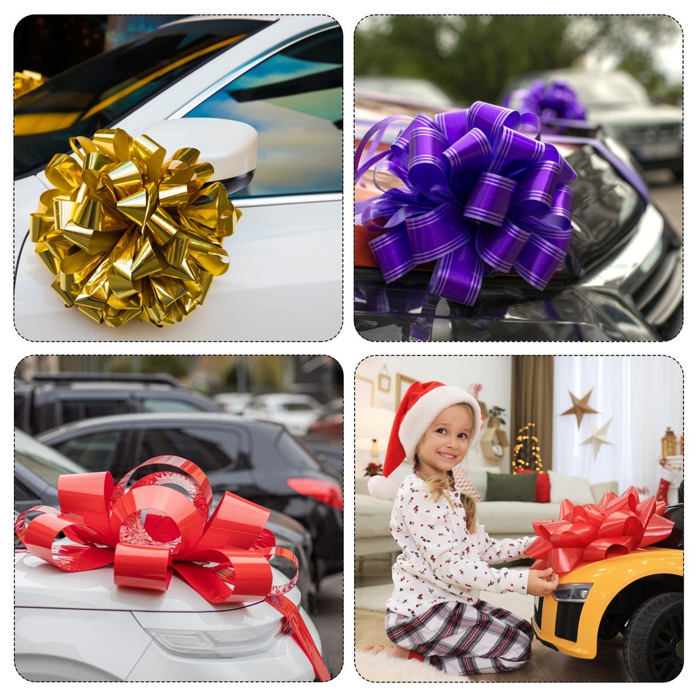 2Pcs 14 Inch Metallic Large Big Pull Bow Gift Wrapping Bows Ribbon Red