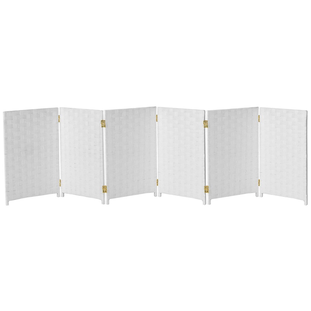 2 ft. Short Woven Fiber Folding Screen - 6 Panel - White
