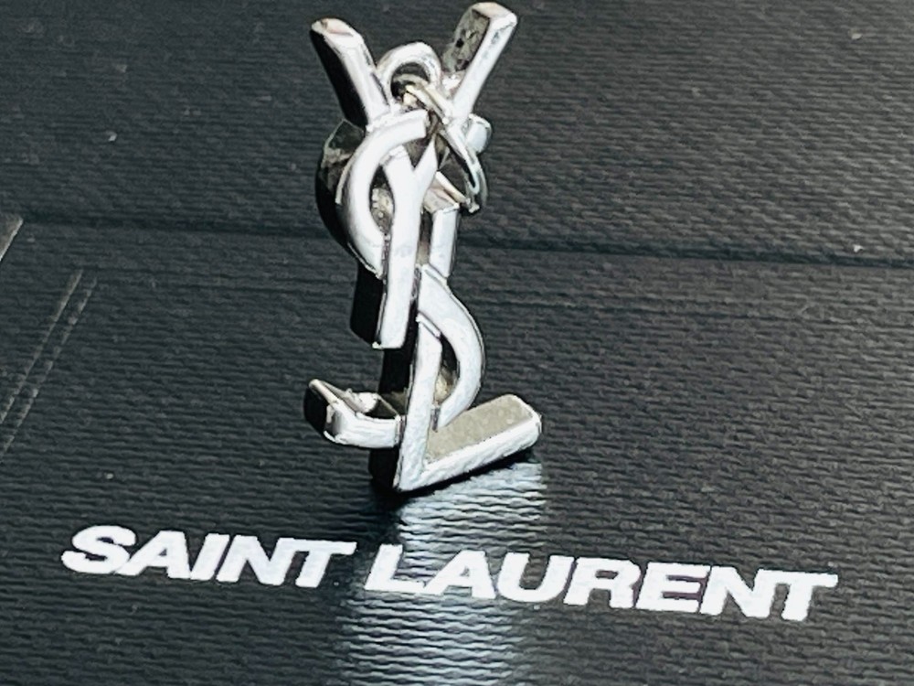 YSL charm pendant stamped zipper pull silver