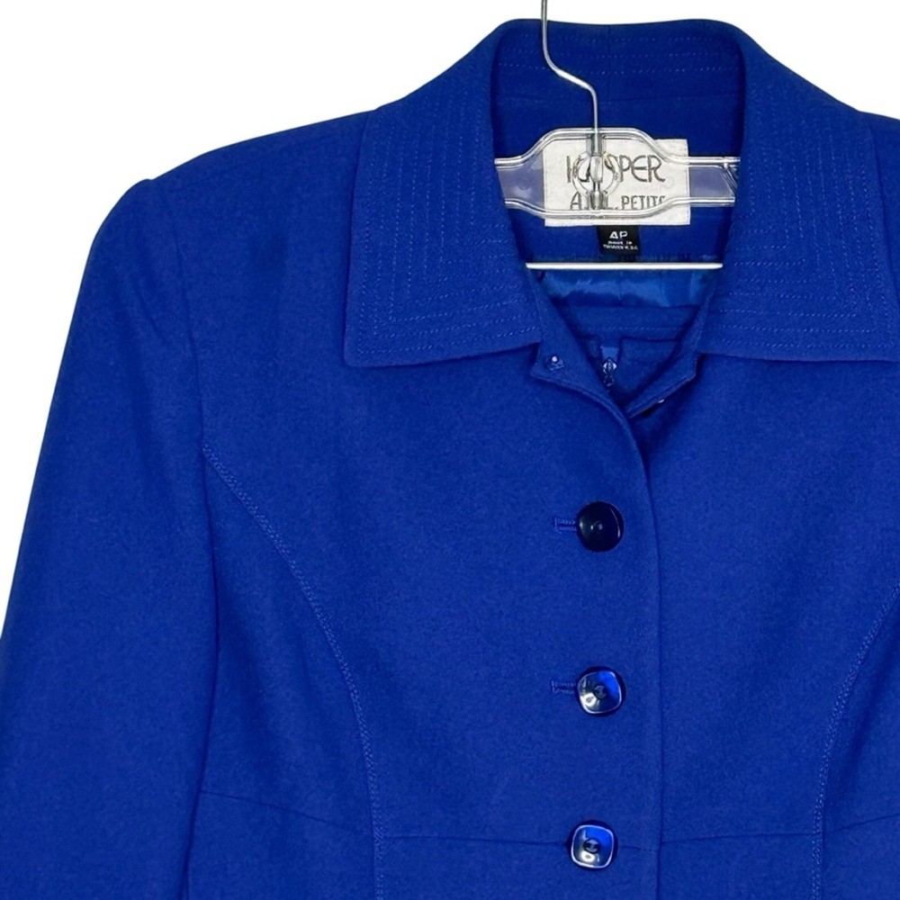 Kasper Size 4 Petite Blue Polyester/Acetate Lined (Polyester) Blazer/Skirt Set