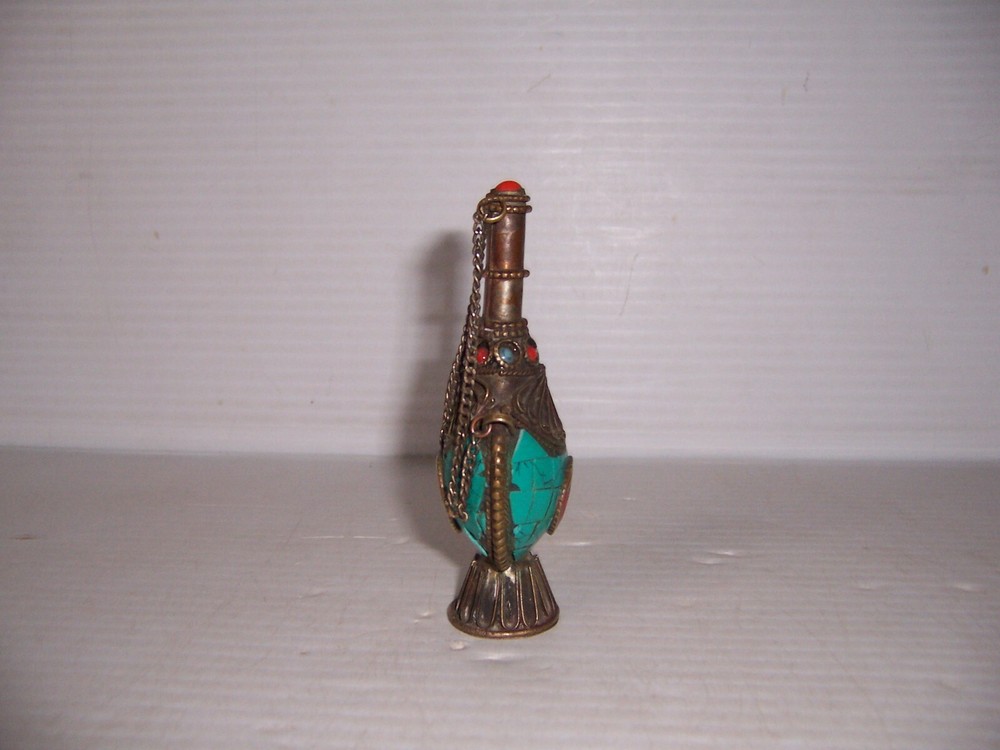 Vintage Persian Snuff Bottle with Turquoise