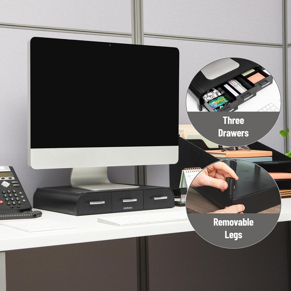 Monitor Stand, Laptop Riser, Desktop Organizer, Storage Drawer, Office, Plastic,