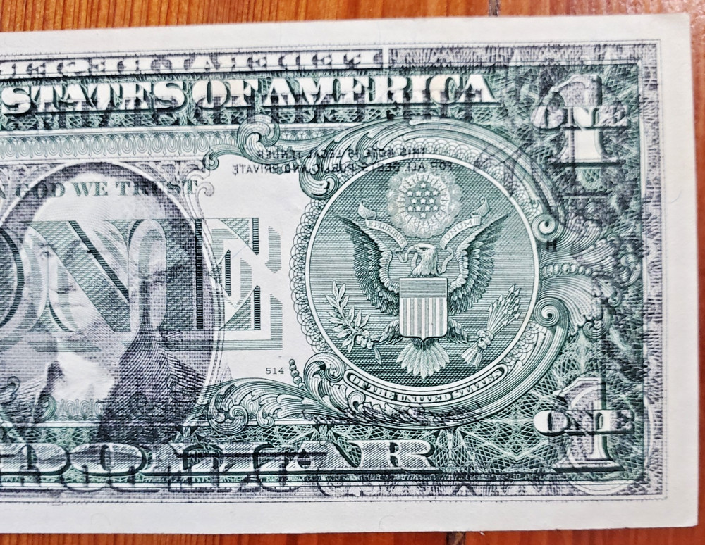 US FEDERAL RESERVE NOTE 1995 $1 OFFSET ERROR NOTE