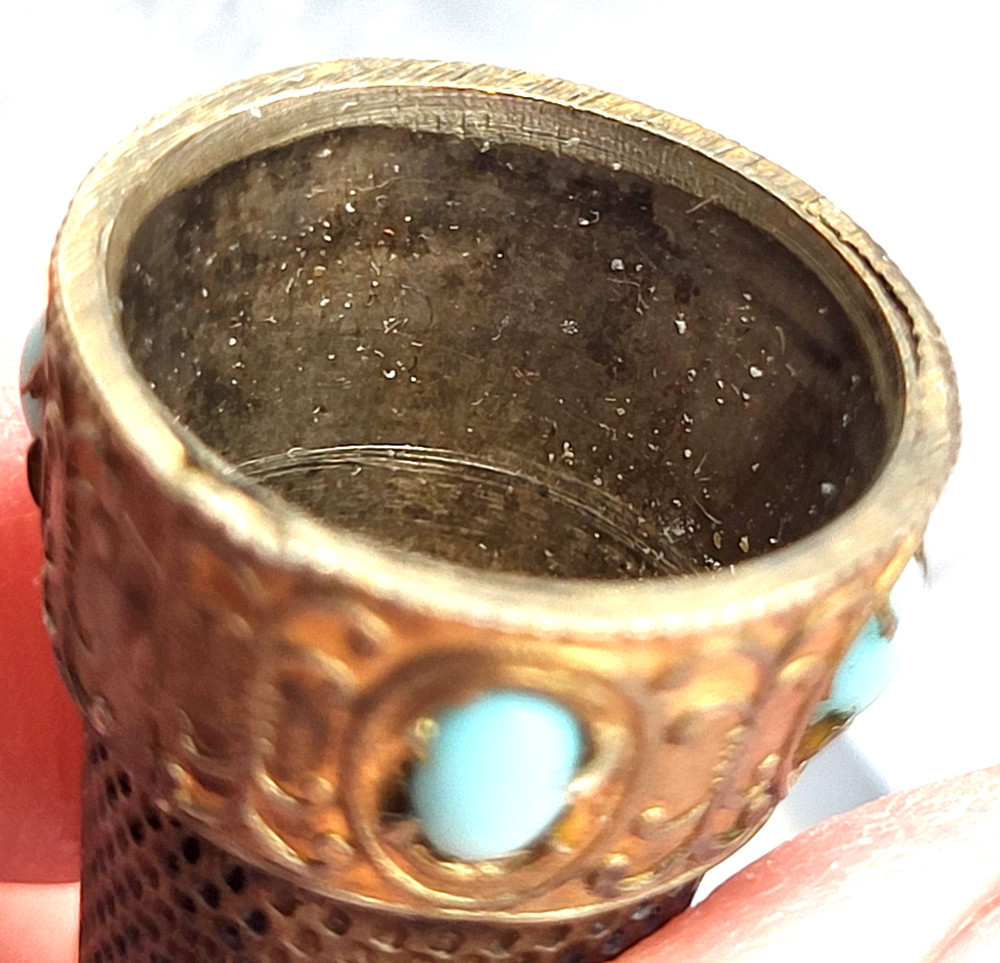 Antique Silver 800 and Turquoise Thimble