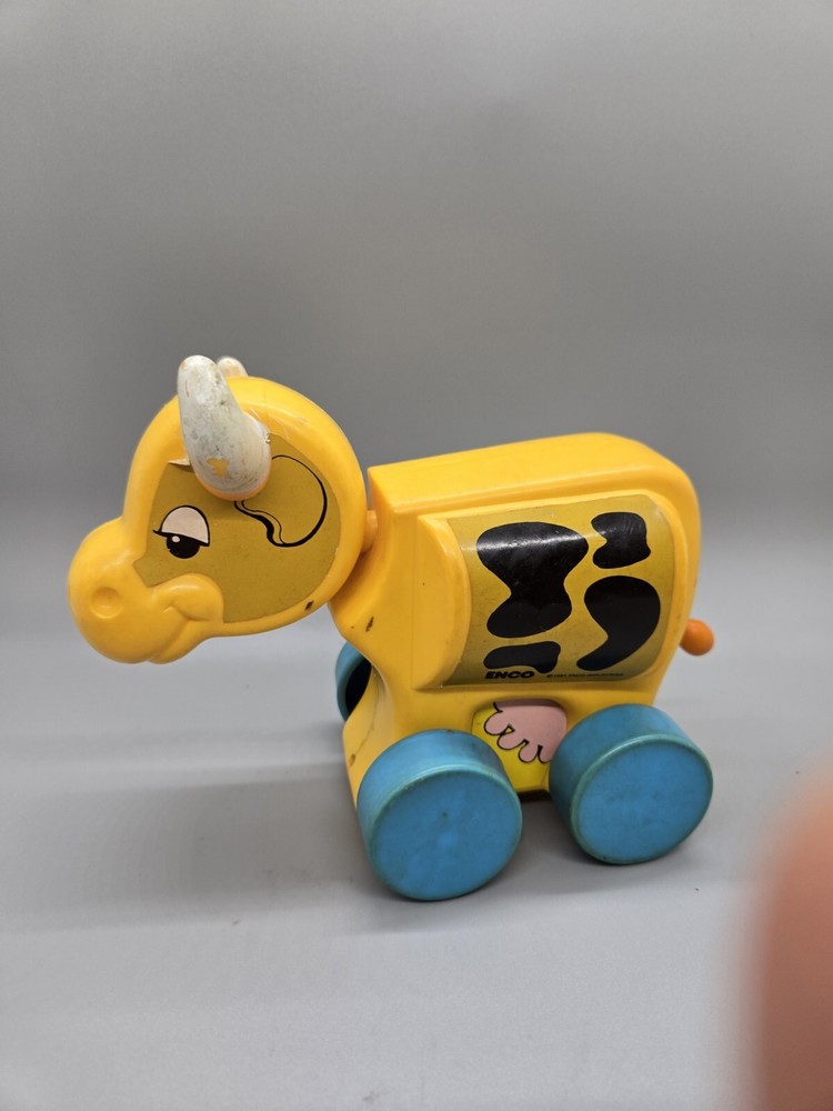 Vintage 1981 Enco Cow Pull Toy