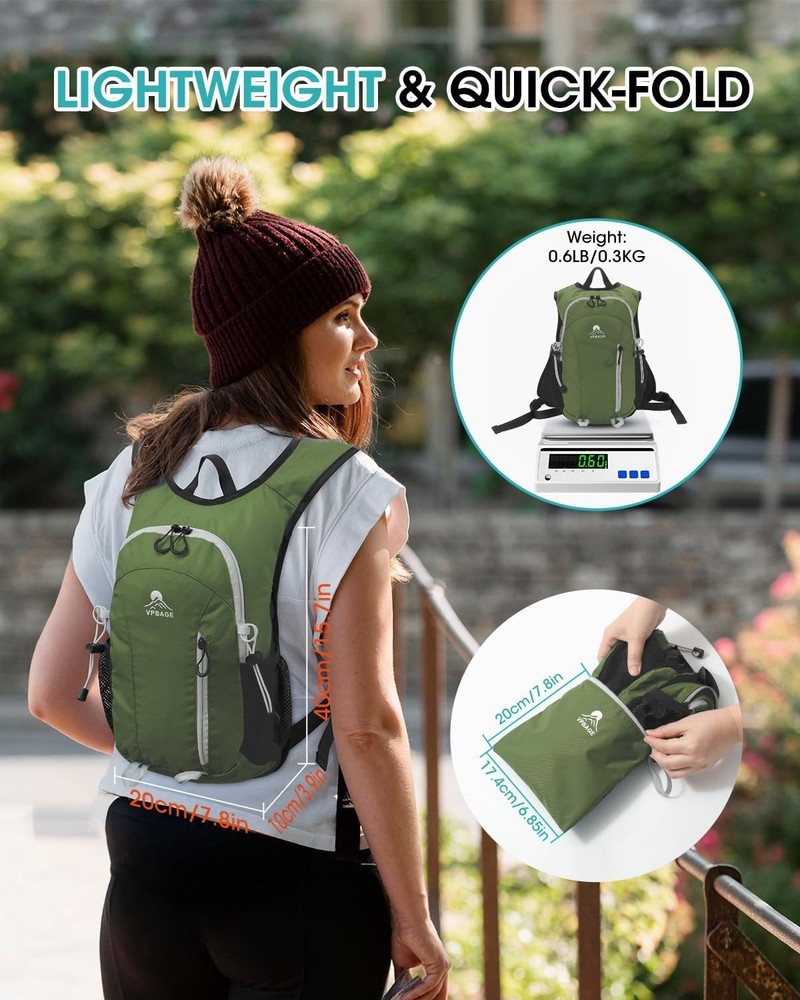 Small Hiking Backpack with Front Phone Holder, Packable Back pack Olivegreen-