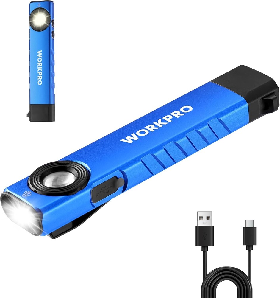 WORKPRO Rechargeable LED Work Light 600 Lumens Flat Pocket Flashlight w/UV Light