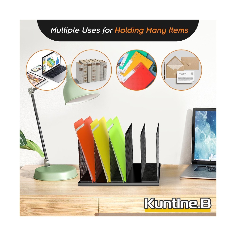 Kuntine.B Desk File Organizer 5 Sections Upright Mesh Desktop Organizer File ...