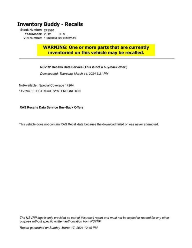 CTS 2012 Fuse Box Cabin 6467