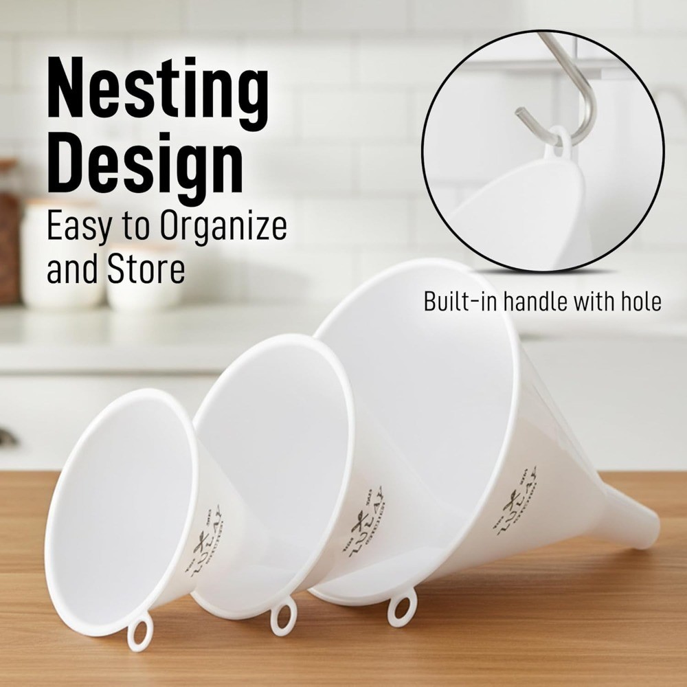 3-Piece Plastic Funnel Set Large Medium Small Kitchen Funnel for Bottles Liquid